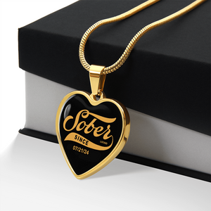 Sobriety Gift Sober Since Heart Necklace with engraved personalized date