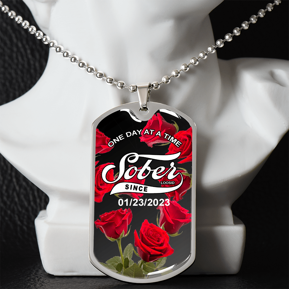 Rose Sober Since Necklace Custom Date Sober Jewelry side view (view 6)