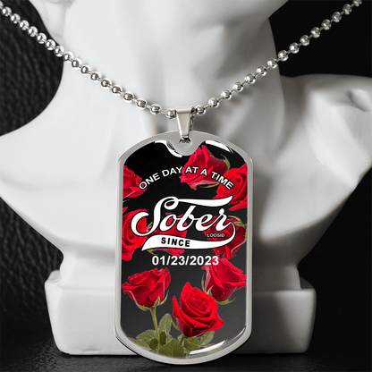 Rose Sober Since Necklace Custom Date Sober Jewelry side view (view 6)