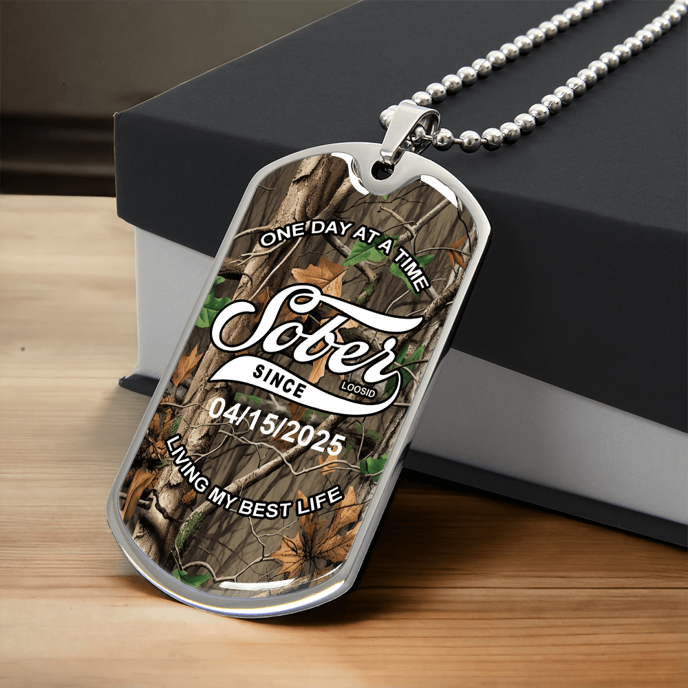 Loosid Hunting Camo with Personalized 'Sober Since' Date Sober Jewelry featuring the design