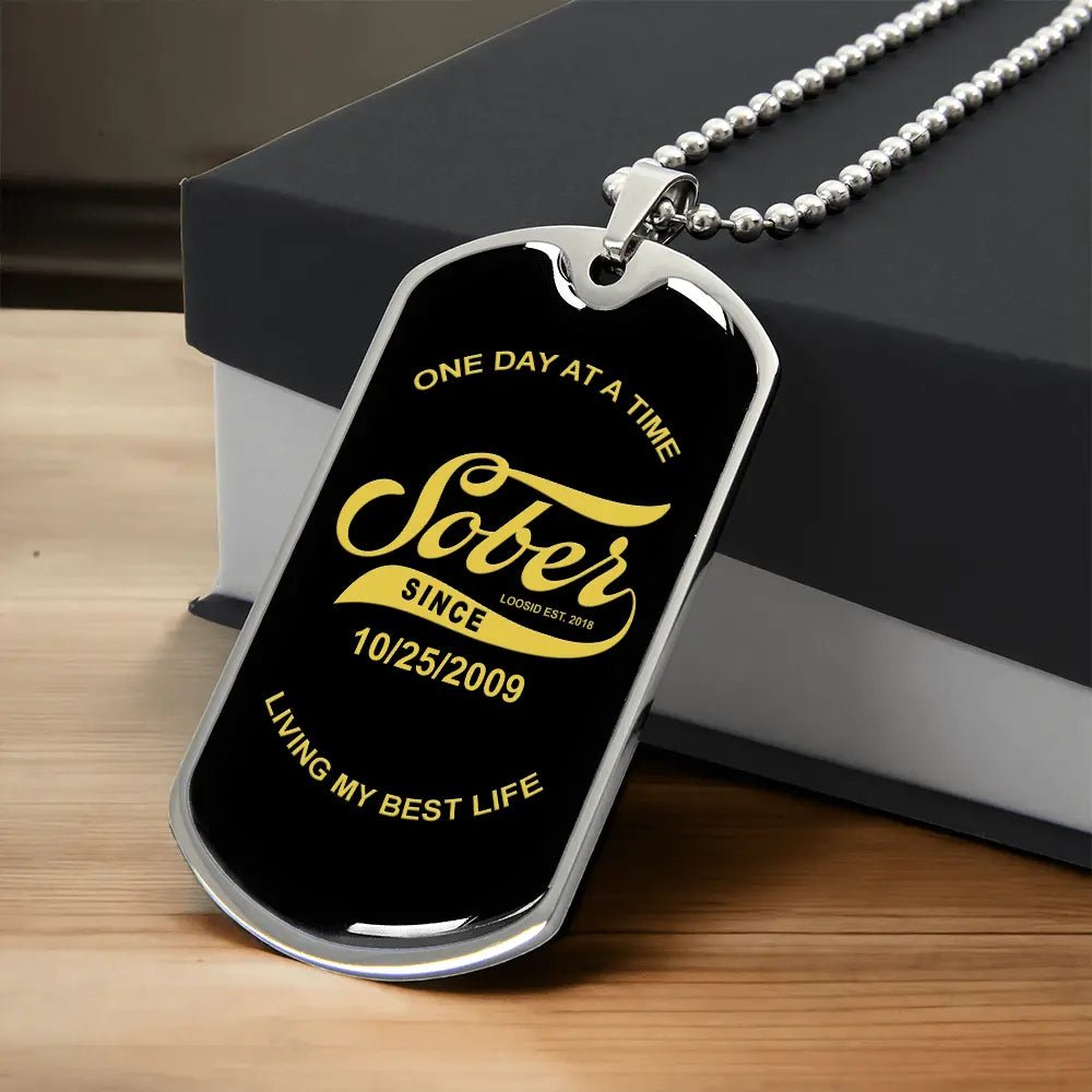 with Personalized 'Sober Since' Date Sober Jewelry close-up view (view 2)