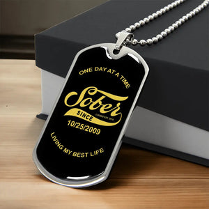Sobriety gift men's dog tag with personalized sober date