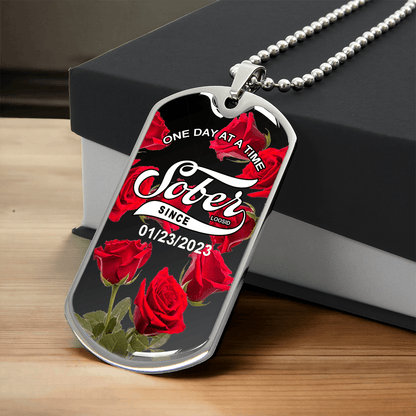 Loosid Rose Sober Since Necklace Custom Date Sober Jewelry featuring the design