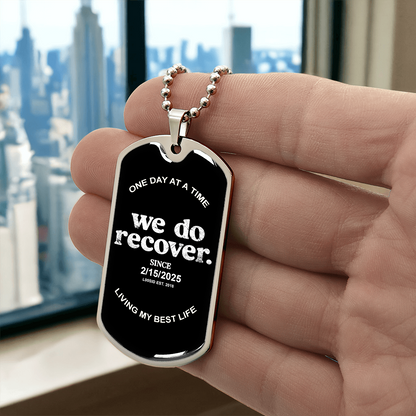We Do Recover with Personalized 'Sober Since' Date Sober Jewelry flat lay styled image (view 3)