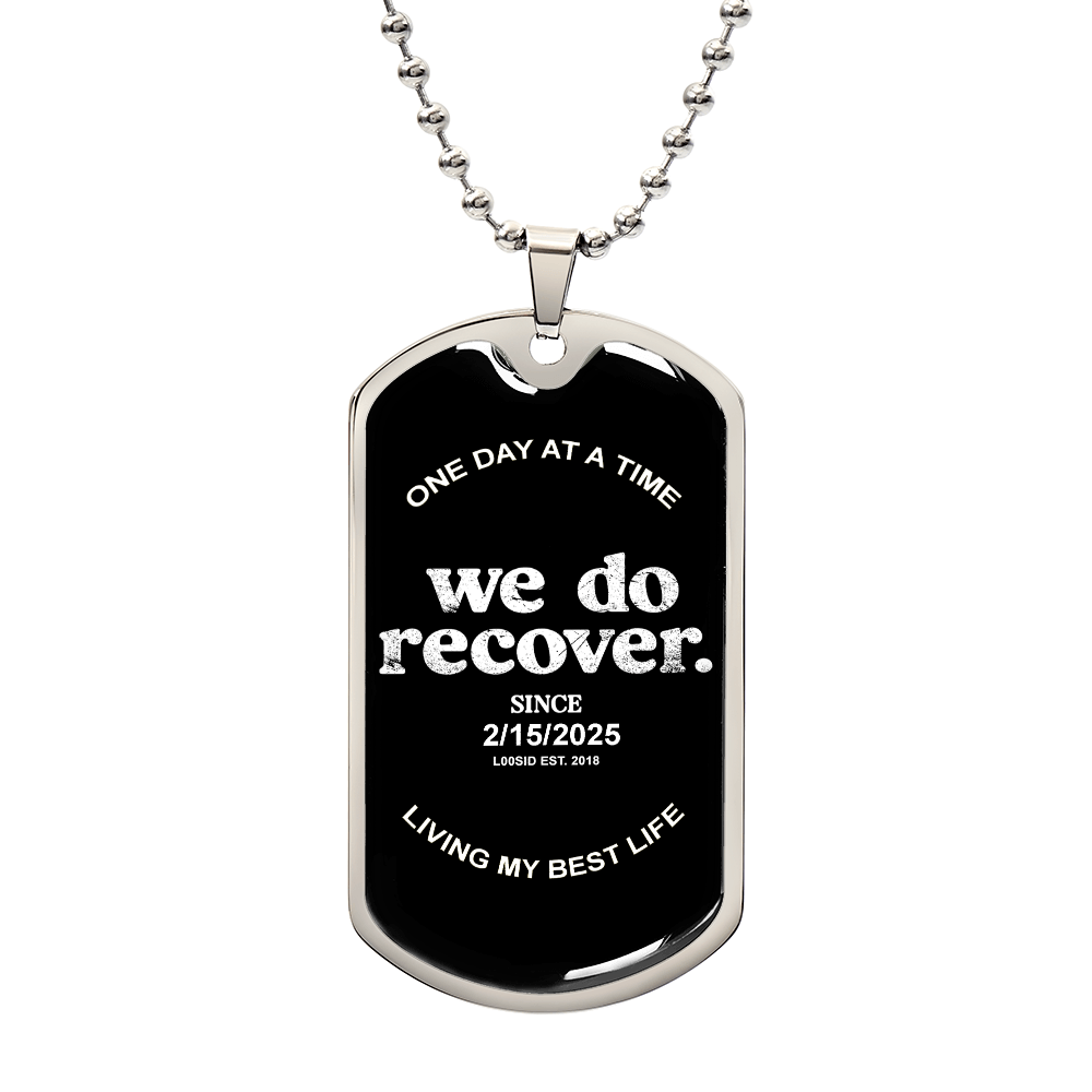 We Do Recover with Personalized 'Sober Since' Date Sober Jewelry close-up view (view 2)
