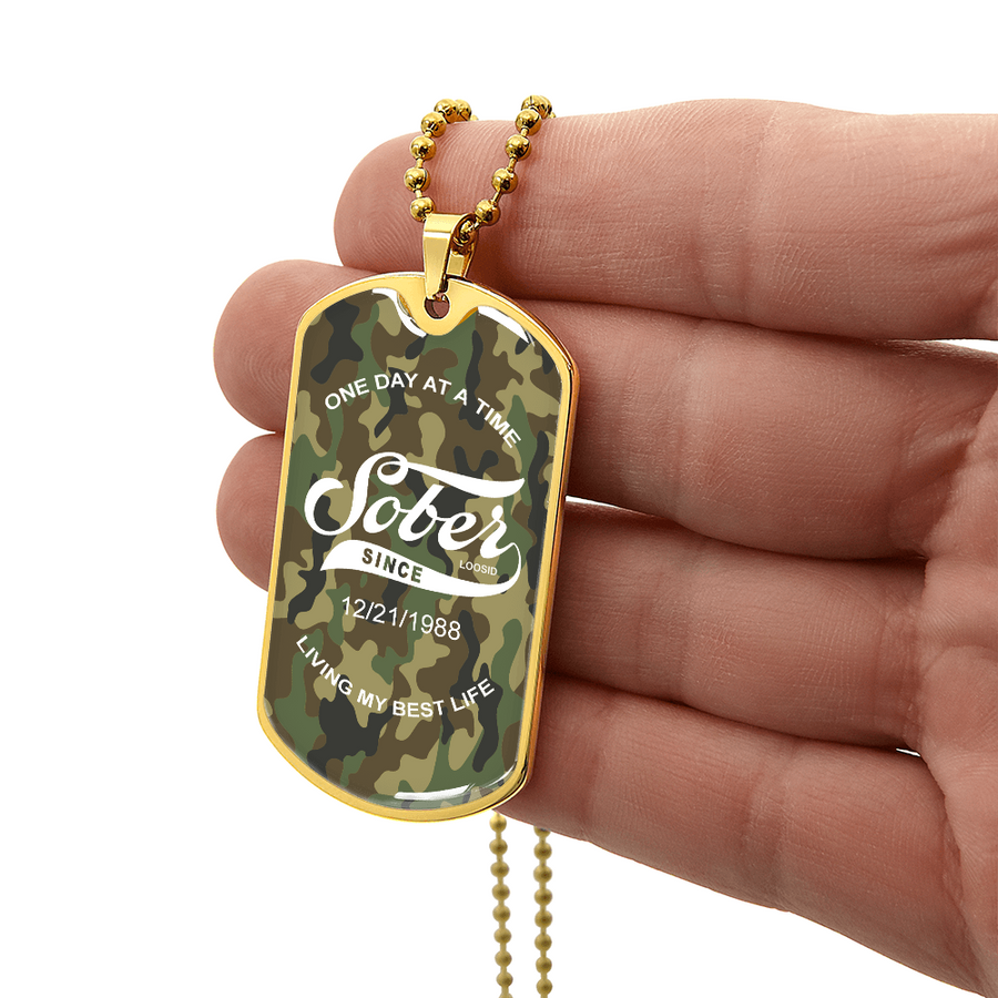 Stylish Sobriety Gift necklace featuring custom engraved sober date