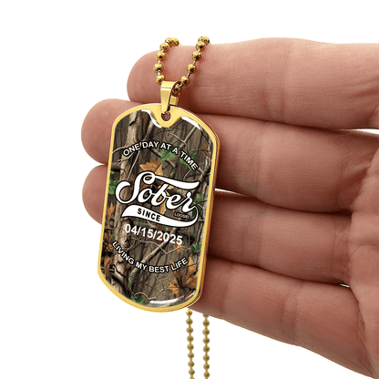 Hunting Camo with Personalized 'Sober Since' Date Sober Jewelry packaging detail (view 8)