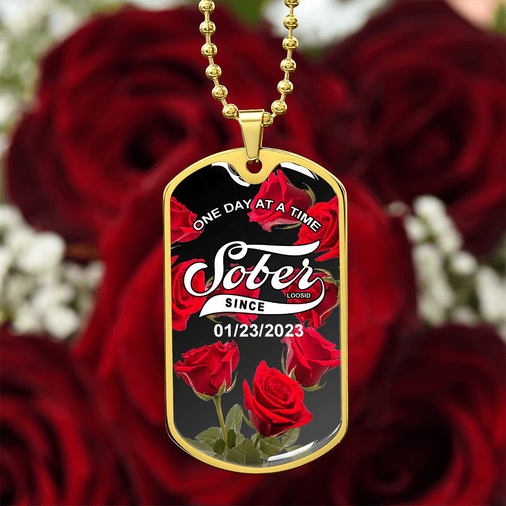 Rose Sober Since Necklace Custom Date Sober Jewelry product photo (view 10)