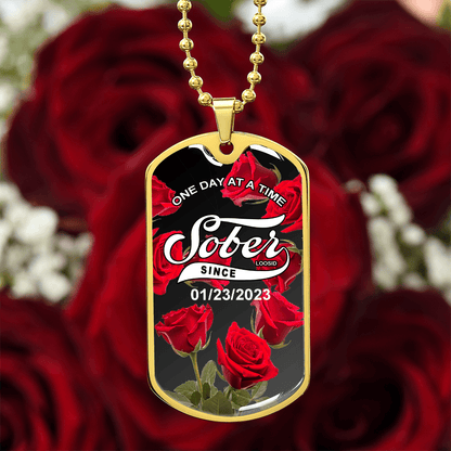 Rose Sober Since Necklace Custom Date Sober Jewelry product photo (view 10)