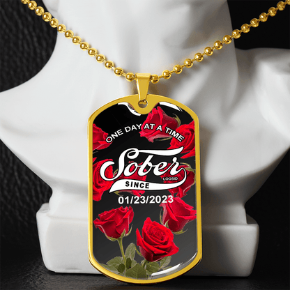 Rose Sober Since Necklace Custom Date Sober Jewelry fit detail (view 9)