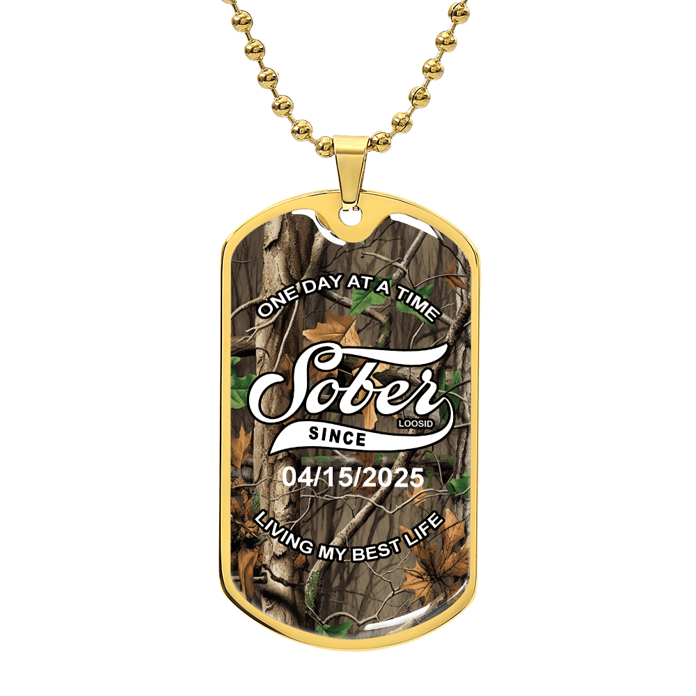 Hunting Camo with Personalized 'Sober Since' Date Sober Jewelry side view (view 6)