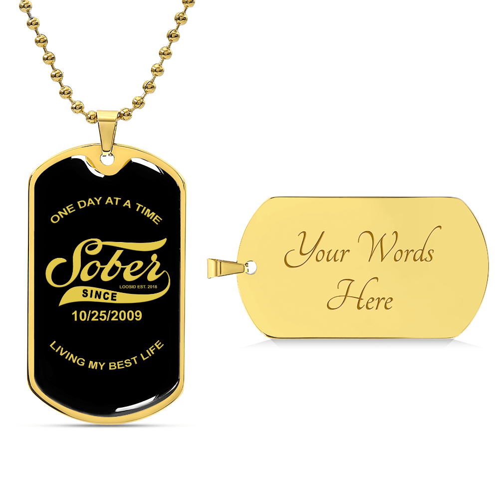 Marr Loosid Sober Since Dog Tag w/Personalized Sobriety Date