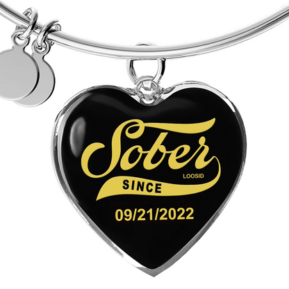 Sobriety Gift | Sober Since  Heart  Bangle w/  Personalized   Sober   Date
