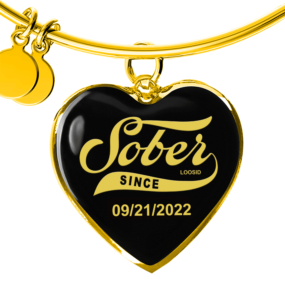 Sobriety Gift | Sober Since  Heart  Bangle w/  Personalized   Sober   Date