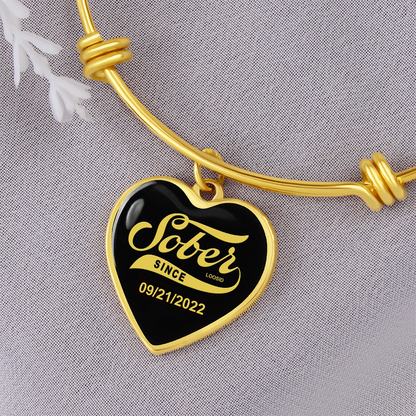 Sobriety Gift | Sober Since  Heart  Bangle w/  Personalized   Sober   Date
