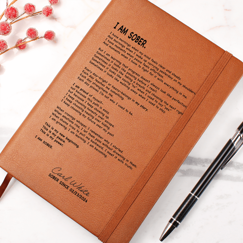 Loosid I AM SOBER Vegan Sober Leather Journal with Date Sober Journal featuring the design