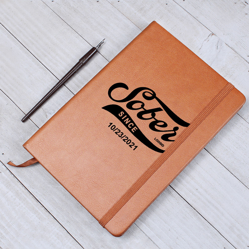 Sobriety Gift vegan leather journal with personalized sober date