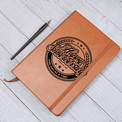 Happy Soberversary Vegan Leather Sober Journal close-up view (view 2)