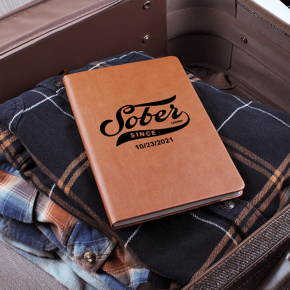 Sober Since Vegan Leather Journal with Date Sober Journal side view (view 6)