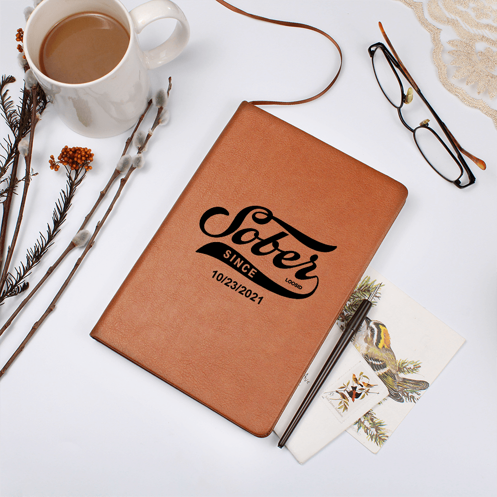 Sober Since Vegan Leather Journal with Date Sober Journal lifestyle view (view 5)