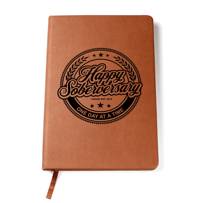 Loosid Happy Soberversary Vegan Leather Sober Journal featuring the design