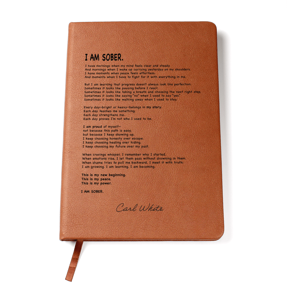 I AM SOBER Vegan Sober Leather Journal with Date Sober Journal flat lay styled image (view 3)
