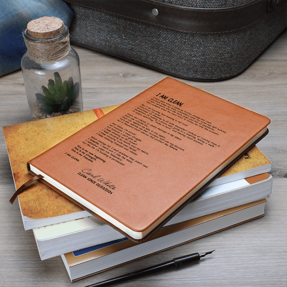 I AM CLEAN Vegan Sober Leather Journal with Date Sober Journal featuring the design (view 11)
