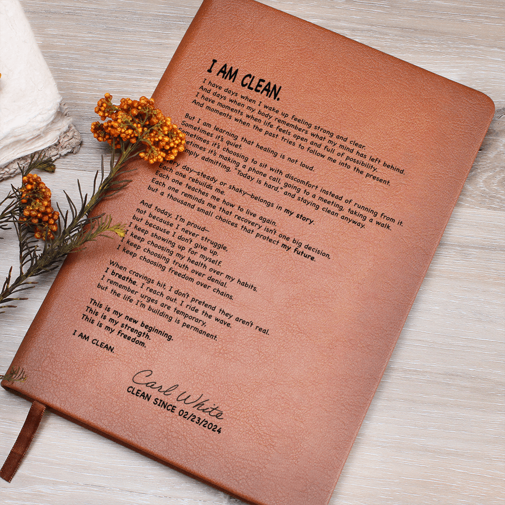 I AM CLEAN Vegan Sober Leather Journal with Date Sober Journal lifestyle view (view 5)