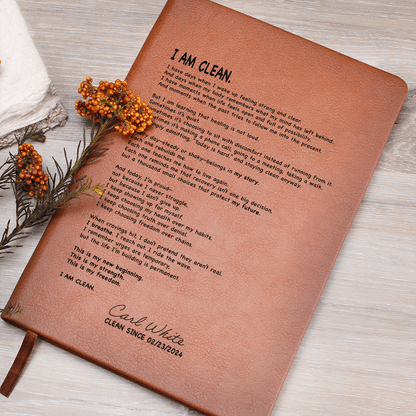 I AM CLEAN Vegan Sober Leather Journal with Date Sober Journal lifestyle view (view 5)