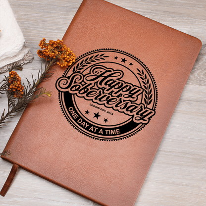 Happy Soberversary Vegan Leather Sober Journal graphic detail (view 4)