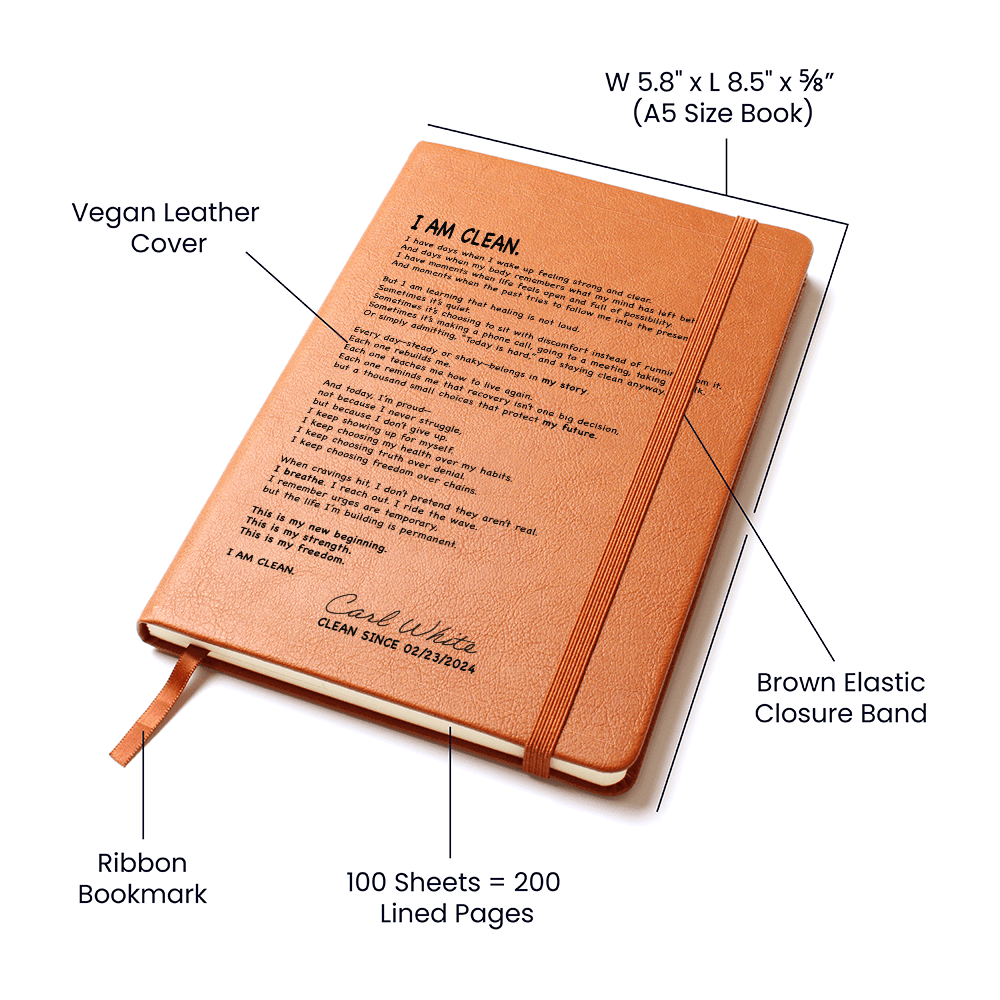 I AM CLEAN Vegan Sober Leather Journal with Date Sober Journal fit detail (view 9)