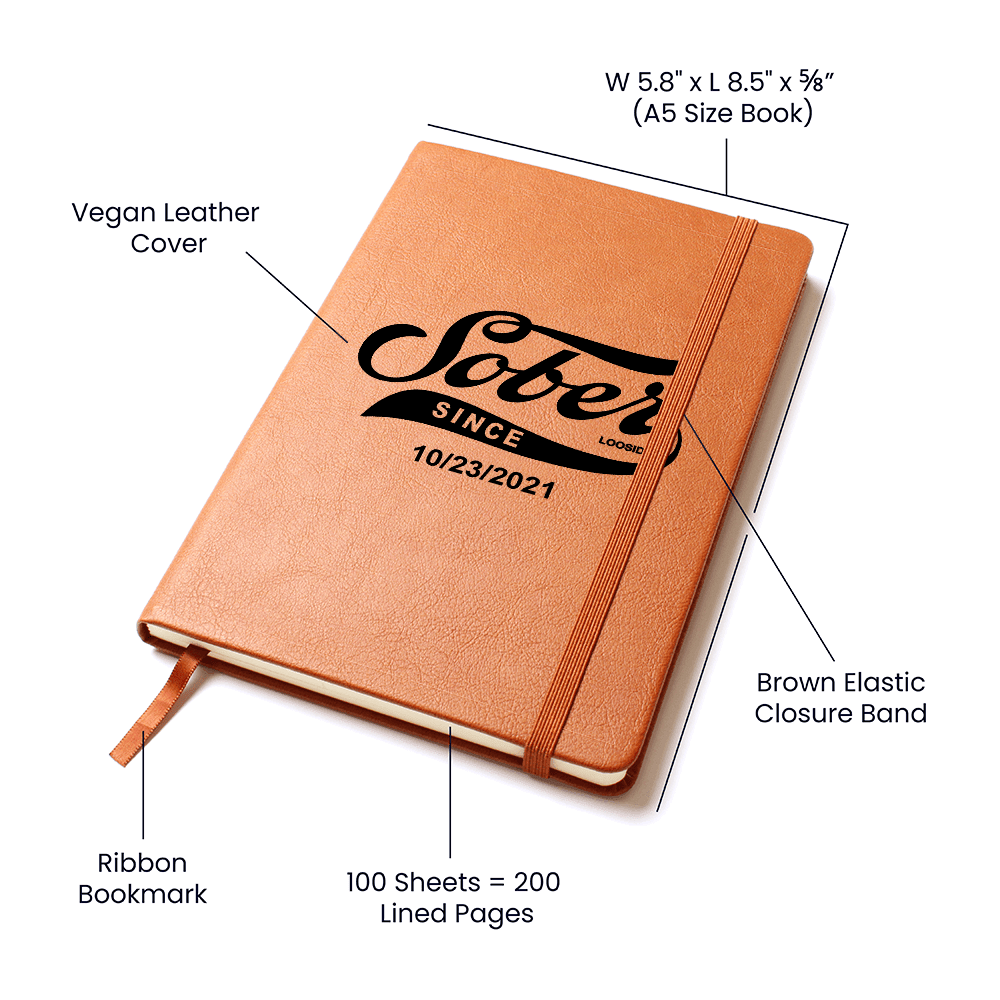 Sober Since Vegan Leather Journal with Date Sober Journal back view (view 7)