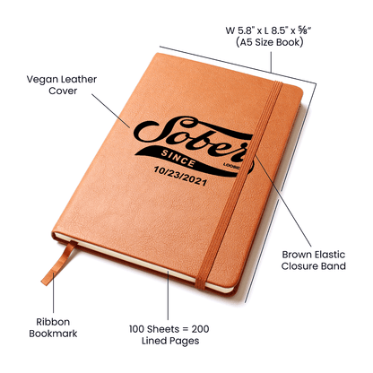 Sober Since Vegan Leather Journal with Date Sober Journal back view (view 7)