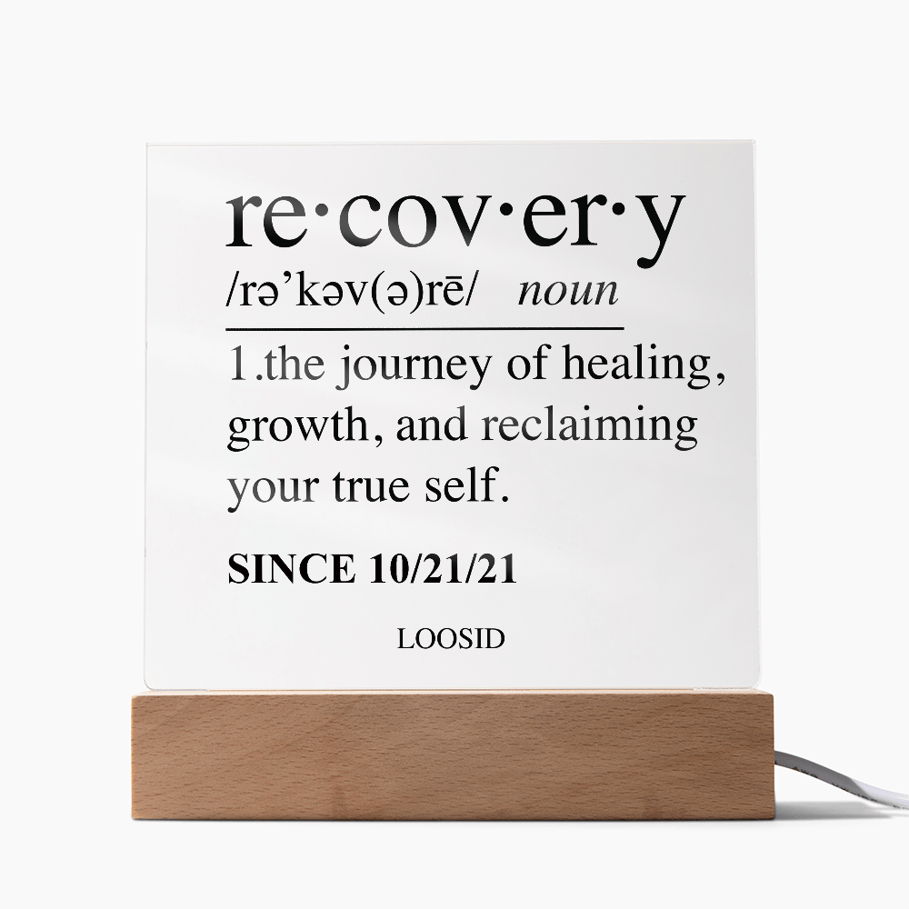 Recovery Acrylic Plaqye w Personalize Sober Date Sobriety Gift close-up view (view 2)