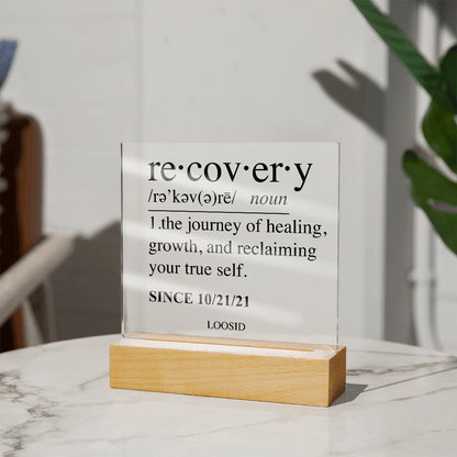 Recovery Acrylic Plaqye w Personalize Sober Date Sobriety Gift back view (view 17)
