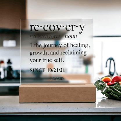 Recovery Acrylic Plaqye w Personalize Sober Date Sobriety Gift side view (view 16)