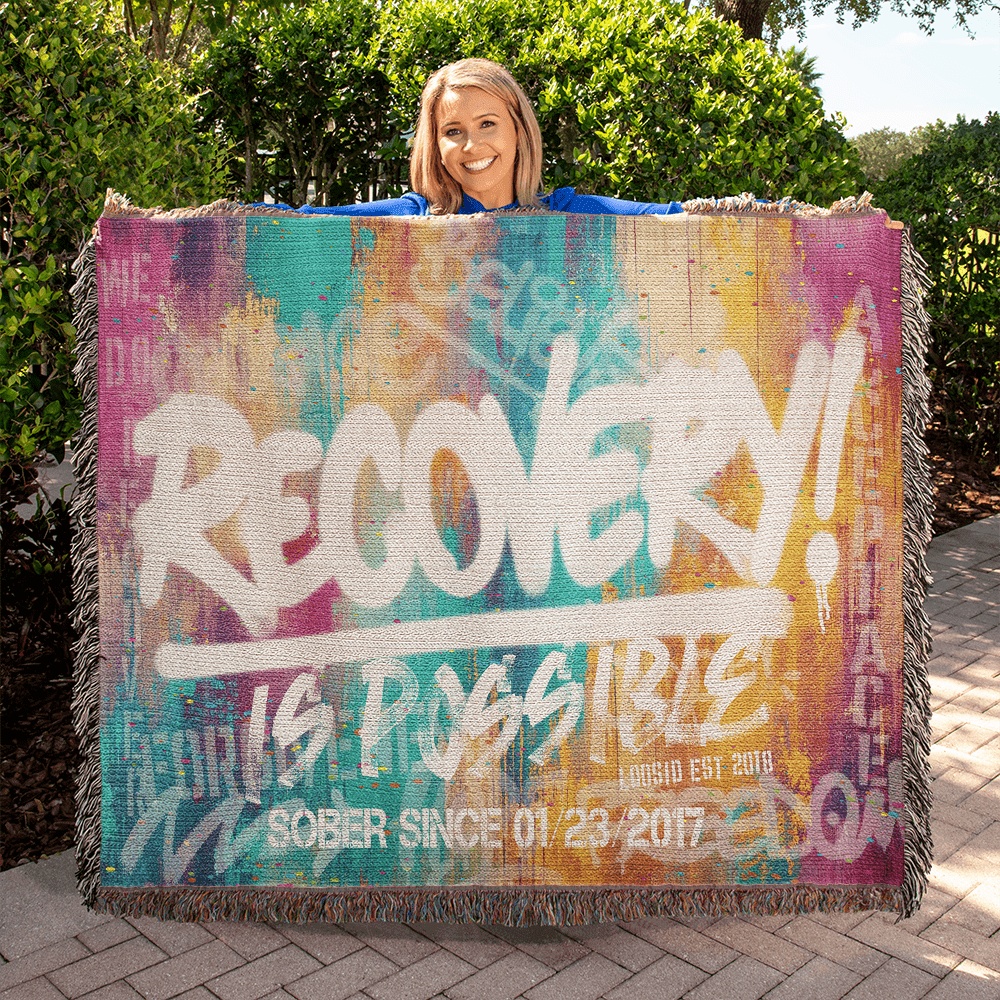 Loosid Recovery Is Possible Printed Blanket with Date Recovery Blanket featuring the design