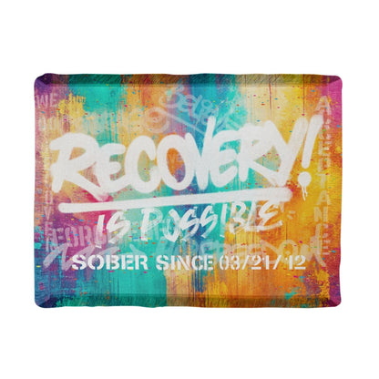 Recovery Is Possible Printed Blanket with Date Recovery Blanket flat lay styled image (view 3)