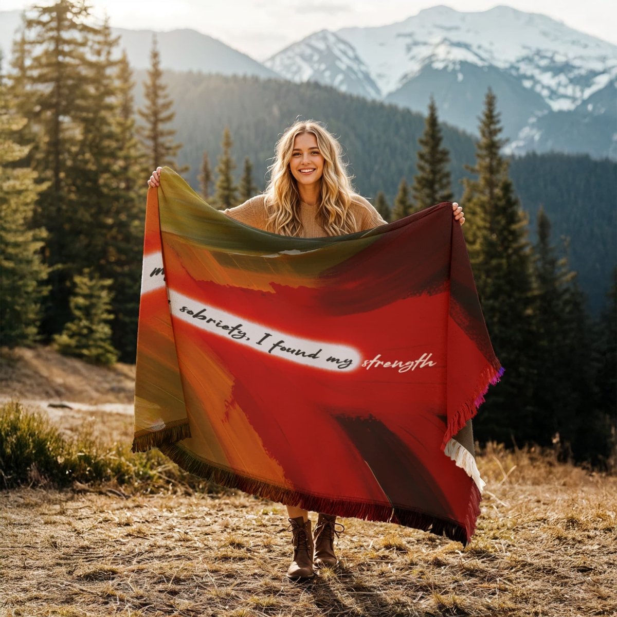 In My Sobriety I Found My Strength Printed Recovery Blanket flat lay styled image (view 3)