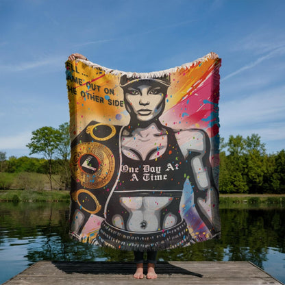 Sober Champ Woman Printed Woven Recovery Blanket close-up view (view 2)
