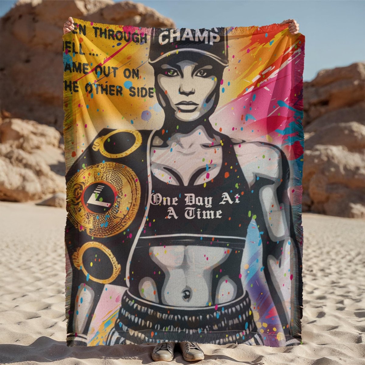 Sober Champ Woman Printed Woven Recovery Blanket graphic detail (view 4)