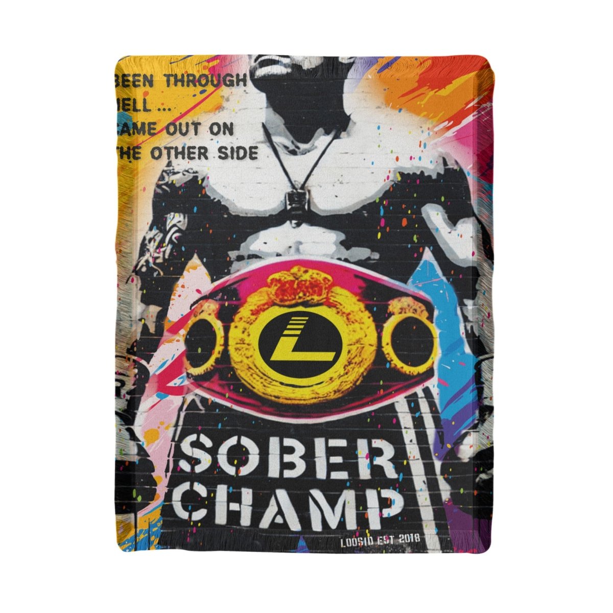 Loosid Sober Champ Man Printed Woven Recovery Blanket featuring the design