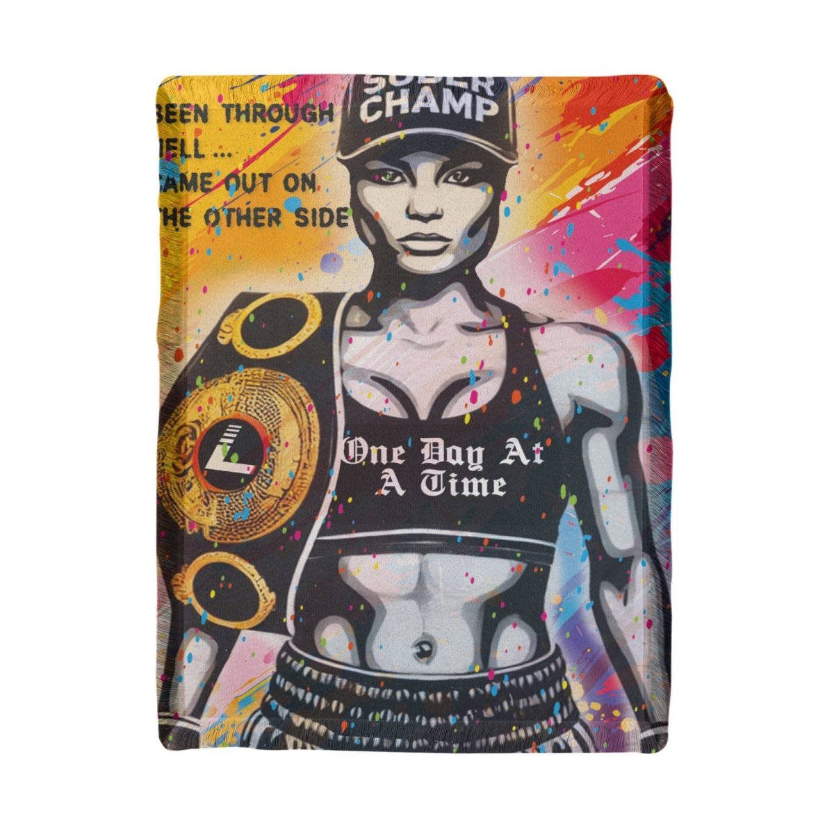 Loosid Sober Champ Woman Printed Woven Recovery Blanket featuring the design