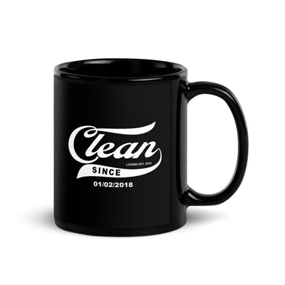 Loosid Clean Since Date Sober Coffee Mug featuring the design