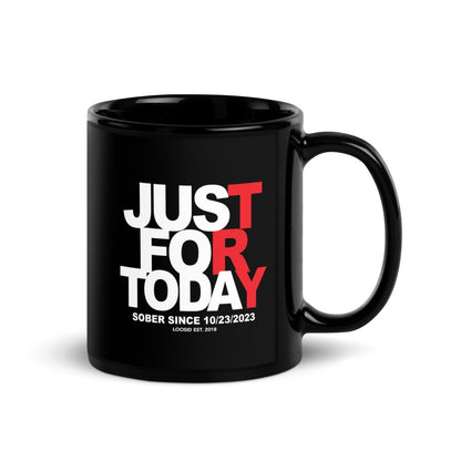 Just For Today Glossy Sober Sober Coffee Mug flat lay styled image (view 3)