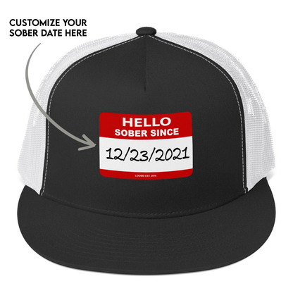 Hello Sober Since Sober Hat close-up view (view 2)