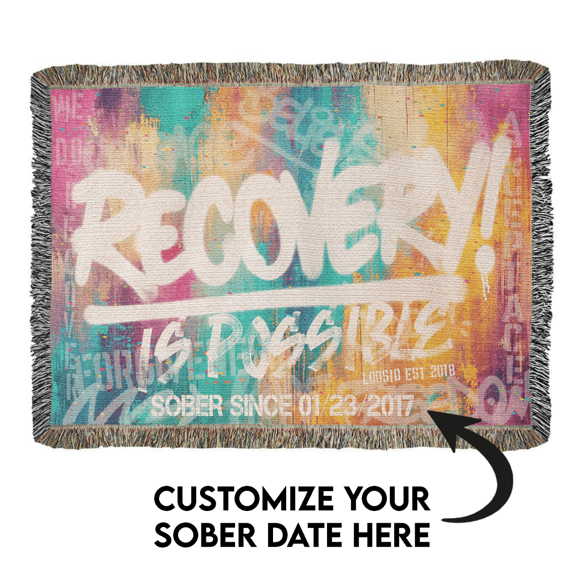 Recovery Is Possible Printed Blanket with Date Recovery Blanket close-up view (view 2)