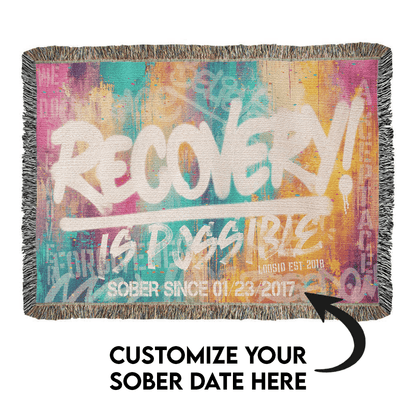 Recovery Is Possible Printed Blanket with Date Recovery Blanket close-up view (view 2)