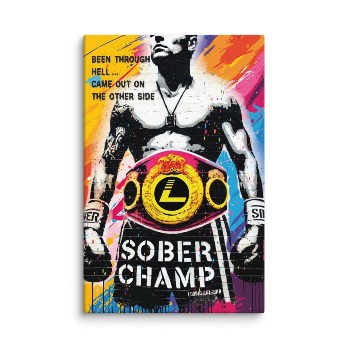 Sober Champ Canvas for Men Sobriety Art lifestyle view (view 5)