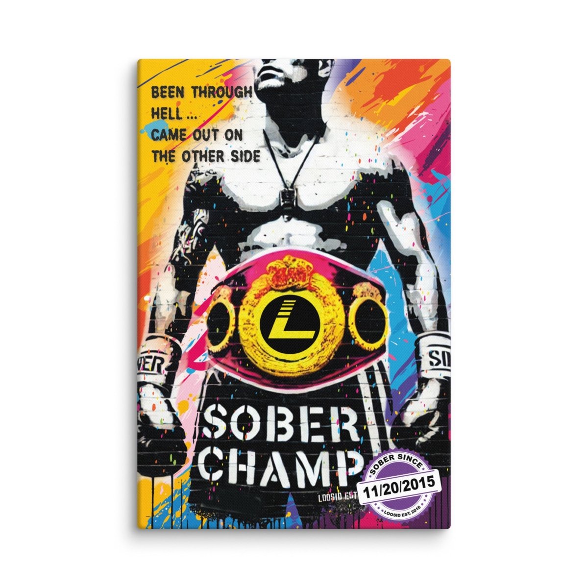 Sober Champ Man Sobriety Art flat lay styled image (view 3)